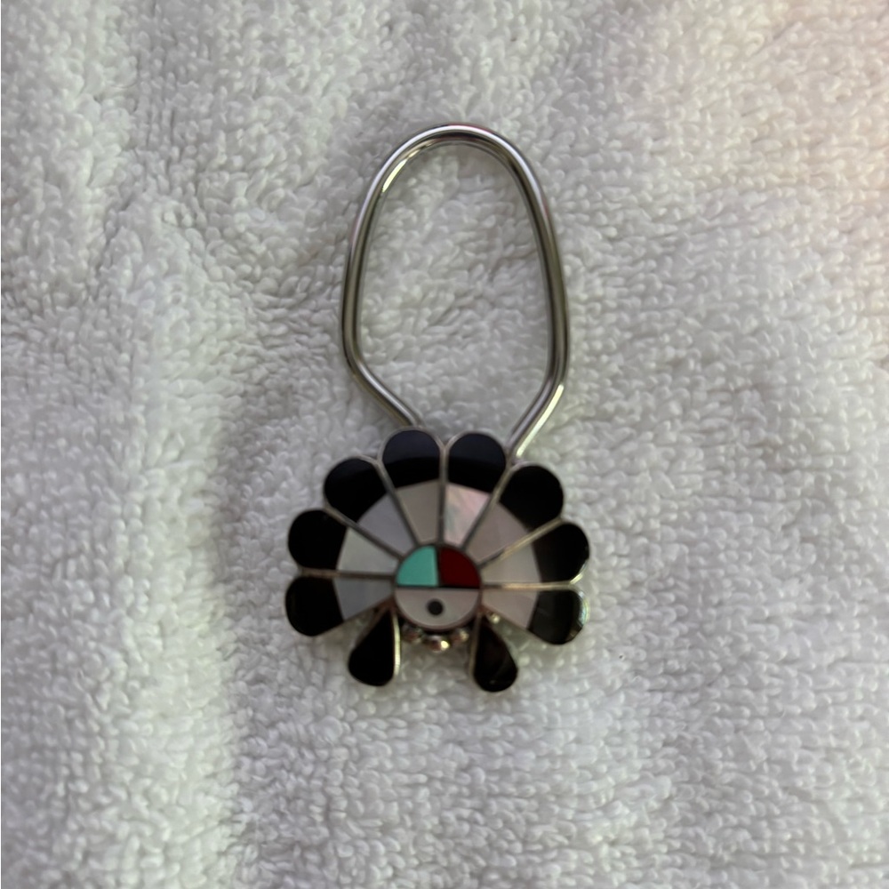 Native American Zuni Inlay Multi-color Zuni Sun Face Sterling Silver Keychain
